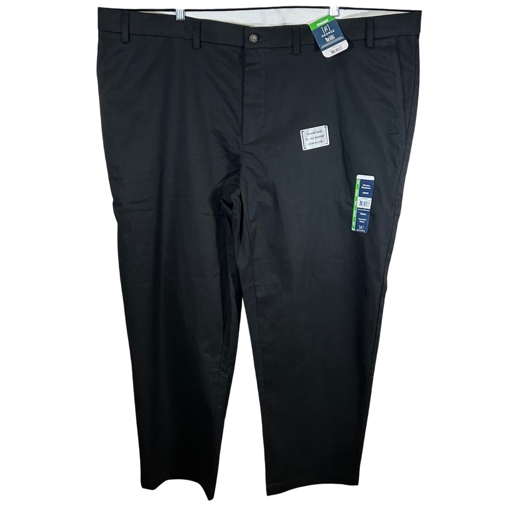 George Mens Premium Khaki Straight Fit Pants Black 48x30 New Dress Casual